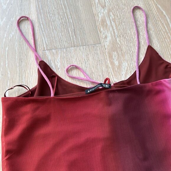 ZARA Tie-Front Layered Chiffon Cami Tank Top Tie-Dye Pink SzL - Picture 4 of 13